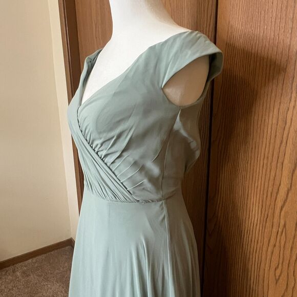 David's Bridal Womens Maxi Gown Dress Size 0 Sage Green Bridesmaid Prom Formal - Picture 4 of 13